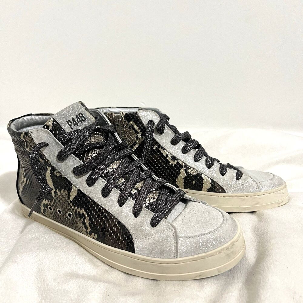 P448 Skate Sneakers Size 41 / US 10 Snakeskin Embossed Lace Up High Top Grunge